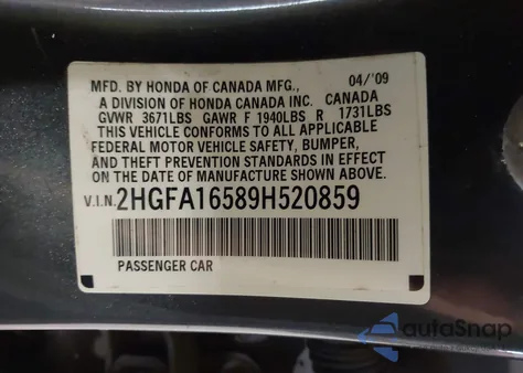 2009 Honda Civic Lx from USA, damaged, VIN 2HGFA16589H520859